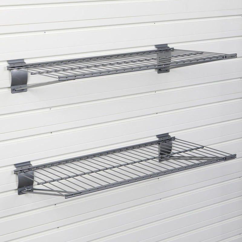 MIDO BROS. Slatwall Wire Metal Shelf Heavy Duty Adjustable Steel Slat Wall Mount Shelves for Garage Storage & Retail Display (24" x 12") Pack of 2 (Silver) - Image 5